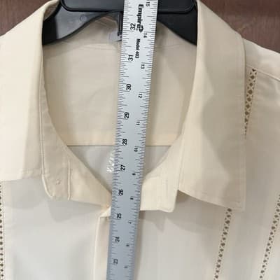 Men’s 3XL Cream Eyelet Short Sleeve Button Up Shirt NWOT Breezy Casual Resort - Thumbnail 8