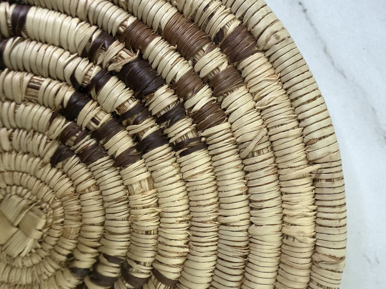 12” Handwoven African Coiled Raffia Basket Woven Round Trivet Placemat Plate - Thumbnail 19