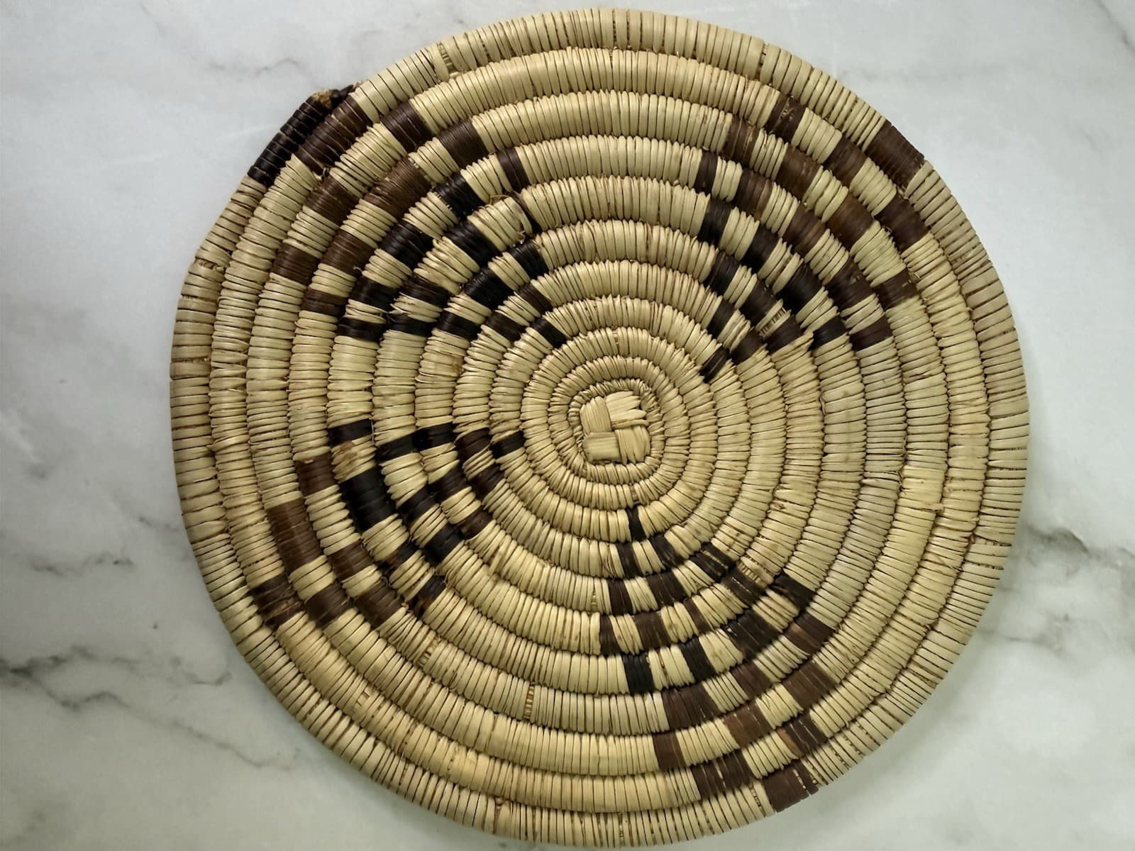 12” Handwoven African Coiled Raffia Basket Woven Round Trivet Placemat Plate - Thumbnail 14