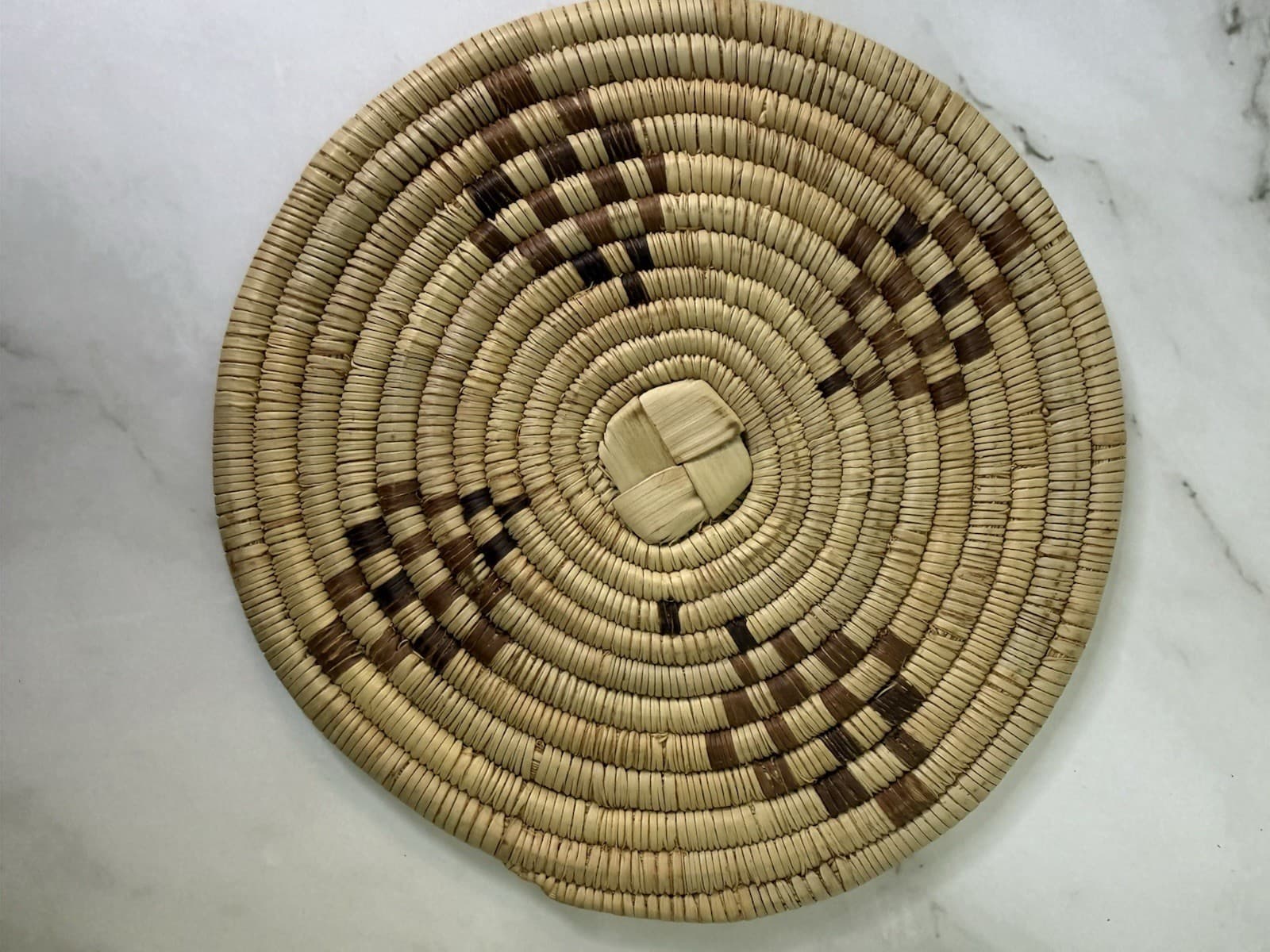 12” Handwoven African Coiled Raffia Basket Woven Round Trivet Placemat Plate - Thumbnail 6
