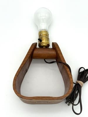 Vintage 1950s Jetter & Jetter Fort Recovery Wooden Stirrup Table Lamp MCM - Thumbnail 8