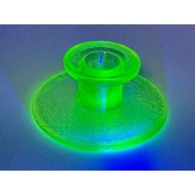 L.E. Smith “By Cracky” Uranium Vaseline Glass Candle Holder Glows UV - Image 1