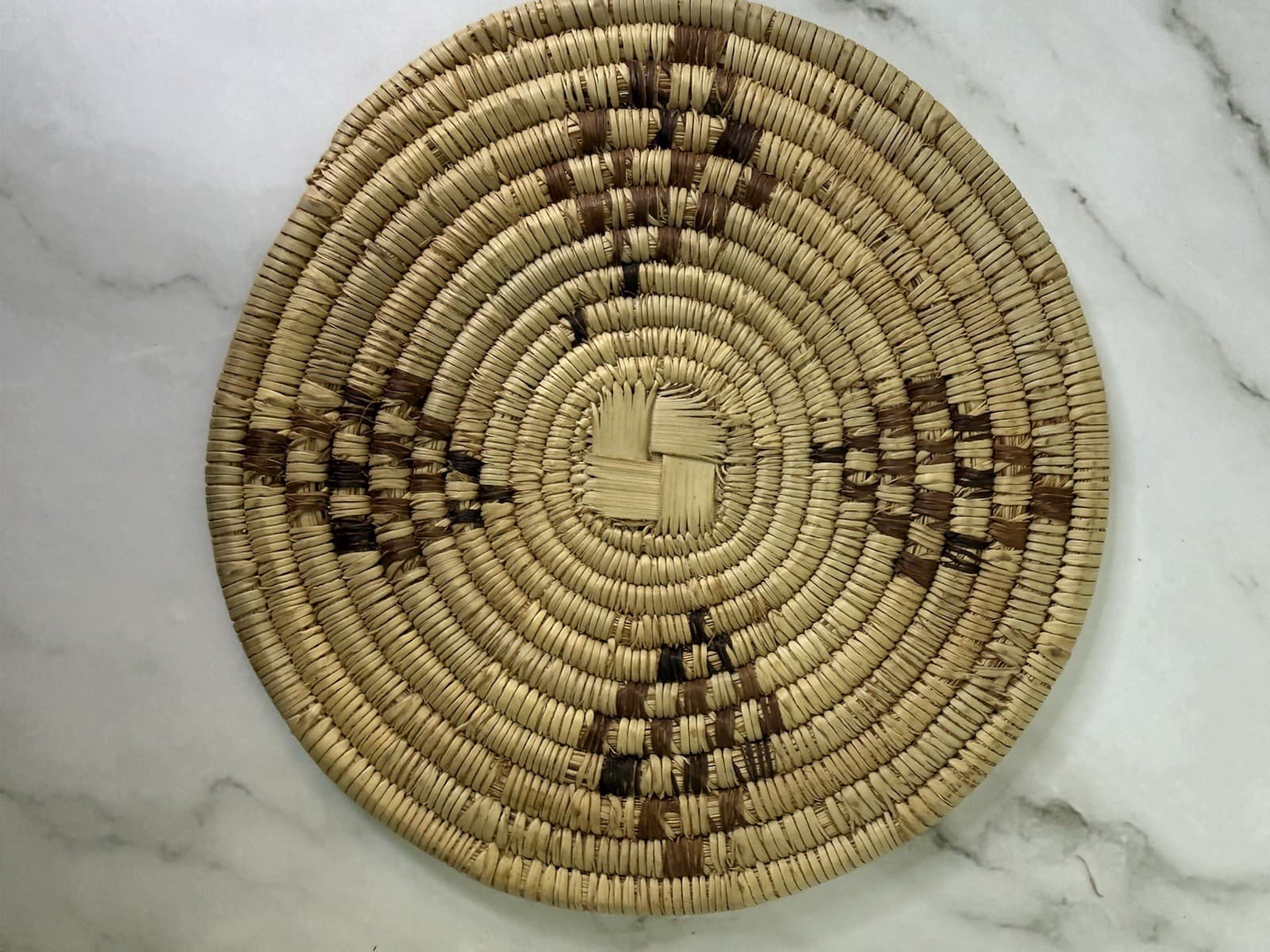 12” Handwoven African Coiled Raffia Basket Woven Round Trivet Placemat Plate - Thumbnail 11
