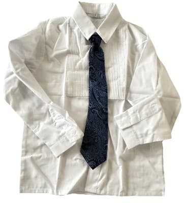 Boys Size 7 Formal White Tuxedo Suit Shirt And Blue Tie - Image 1