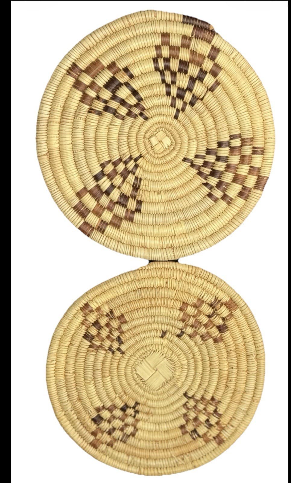 12” Handwoven African Coiled Raffia Basket Woven Round Trivet Placemat Plate - Thumbnail 3