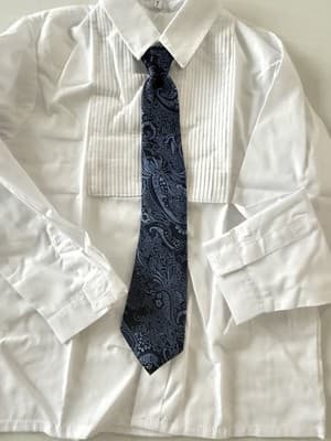 Boys Size 7 Formal White Tuxedo Suit Shirt And Blue Tie - Thumbnail 4
