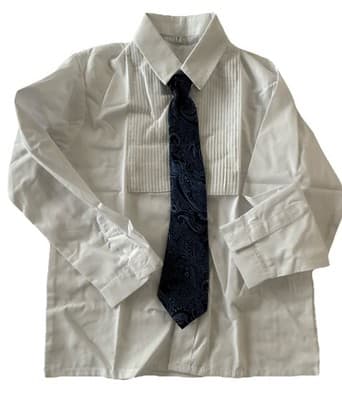 Boys Size 7 Formal White Tuxedo Suit Shirt And Blue Tie - Thumbnail 3
