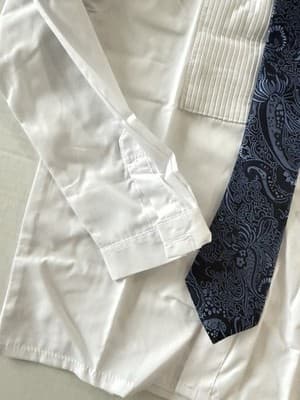 Boys Size 7 Formal White Tuxedo Suit Shirt And Blue Tie - Thumbnail 5