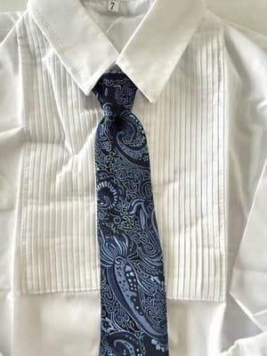 Boys Size 7 Formal White Tuxedo Suit Shirt And Blue Tie - Thumbnail 6