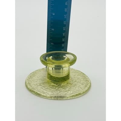 L.E. Smith “By Cracky” Uranium Vaseline Glass Candle Holder Glows UV - Thumbnail 7