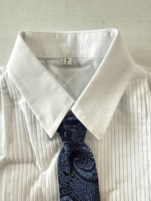 Boys Size 7 Formal White Tuxedo Suit Shirt And Blue Tie - Thumbnail 7