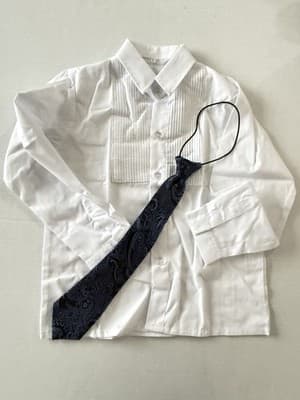 Boys Size 7 Formal White Tuxedo Suit Shirt And Blue Tie - Thumbnail 8