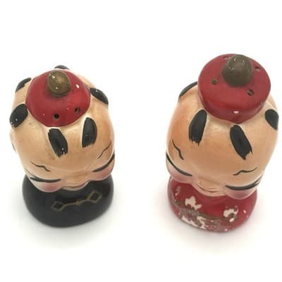 VTG Japanese Boy & Girl Salt & Pepper Set Occupied Japan Ceramic Hand Painted - Thumbnail 2
