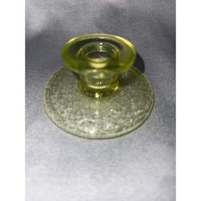 L.E. Smith “By Cracky” Uranium Vaseline Glass Candle Holder Glows UV - Thumbnail 9