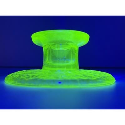 L.E. Smith “By Cracky” Uranium Vaseline Glass Candle Holder Glows UV - Thumbnail 3
