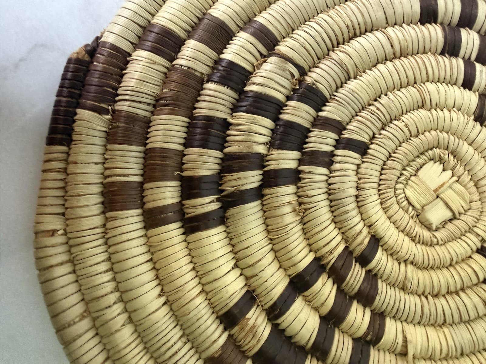 12” Handwoven African Coiled Raffia Basket Woven Round Trivet Placemat Plate - Thumbnail 18