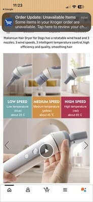 Portable Handheld Pet Hair Dryer, 3 Temp Settings & 3 Attachments New In Box - Thumbnail 7