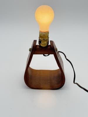 Vintage 1950s Jetter & Jetter Fort Recovery Wooden Stirrup Table Lamp MCM - Thumbnail 4