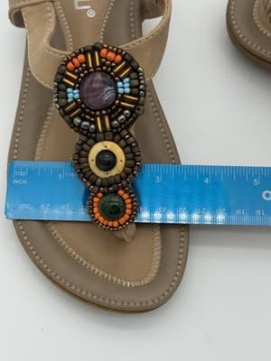 SIKETU Beaded Boho Thong Sandals Beige Multi-Stone Women Sz 37/7 - Thumbnail 7