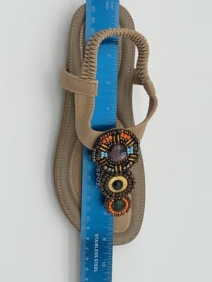 SIKETU Beaded Boho Thong Sandals Beige Multi-Stone Women Sz 37/7 - Thumbnail 6
