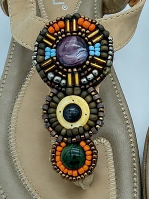 SIKETU Beaded Boho Thong Sandals Beige Multi-Stone Women Sz 37/7 - Thumbnail 3