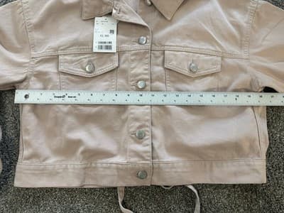 NWT COLZA Muted Pink Cropped Denim Jacket Corset Back BCI Cotton Size S Women’s - Thumbnail 8
