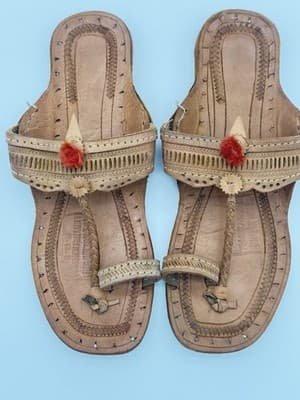 Handmade Leather Kolhapuri Sandals Women Ethnic Indian Flat Boho Slipper Sz 9 - Thumbnail 2