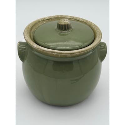 Vintage Hull Pottery Avocado Green Drip Glaze BeanPot/Crock/Jar w/Lid Oven Proof - Image 1