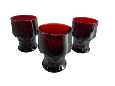 Anchor Hocking Georgian Royal Ruby Red Tumblers Honeycomb Thumbprint Set Of 3 - Image 1