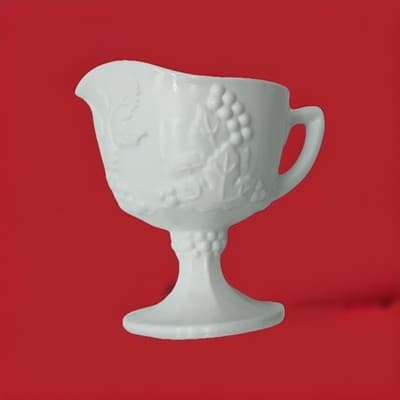Vintage Milk Glass Grapevine Pattern Footed Creamer and Sugar Bowl Set - Thumbnail 6