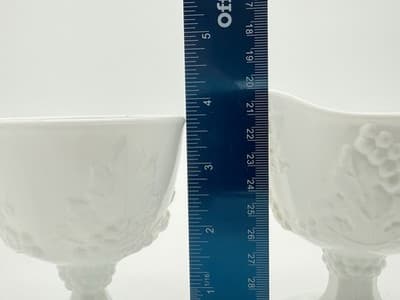 Vintage Milk Glass Grapevine Pattern Footed Creamer and Sugar Bowl Set - Thumbnail 9