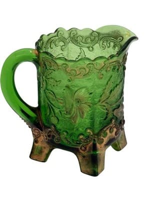 Antique Floradora Bohemian Emerald Green W/Gold Gilt EAPG Creamer US Glass Co - Image 1