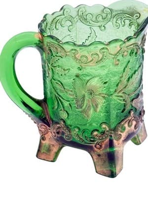 Antique Floradora Bohemian Emerald Green W/Gold Gilt EAPG Creamer US Glass Co - Thumbnail 3