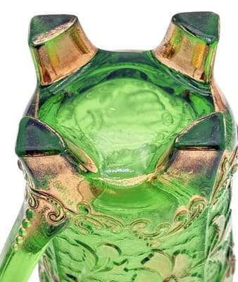 Antique Floradora Bohemian Emerald Green W/Gold Gilt EAPG Creamer US Glass Co - Thumbnail 6