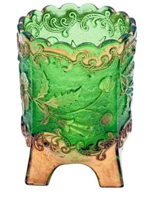 Antique Floradora Bohemian Emerald Green W/Gold Gilt EAPG Creamer US Glass Co - Thumbnail 8