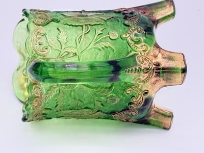 Antique Floradora Bohemian Emerald Green W/Gold Gilt EAPG Creamer US Glass Co - Thumbnail 11