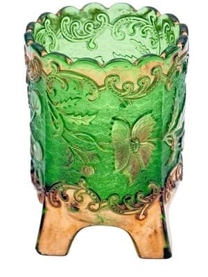 Antique US Glass Floradora Emerald Green Gold Gilt Spooner Celery Vase EAPG - Thumbnail 2