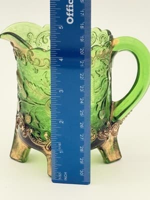 Antique Floradora Bohemian Emerald Green W/Gold Gilt EAPG Creamer US Glass Co - Thumbnail 12