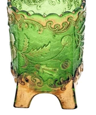 Antique US Glass Floradora Emerald Green Gold Gilt Spooner Celery Vase EAPG - Thumbnail 3
