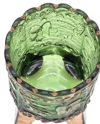Antique US Glass Floradora Emerald Green Gold Gilt Spooner Celery Vase EAPG - Thumbnail 7
