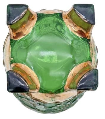 Antique US Glass Floradora Emerald Green Gold Gilt Spooner Celery Vase EAPG - Thumbnail 8