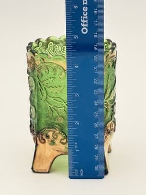 Antique US Glass Floradora Emerald Green Gold Gilt Spooner Celery Vase EAPG - Thumbnail 9