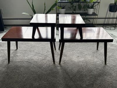 Vintage MCM Pair Two-Tier End Tables Mid Century Modern Brass Legs - Thumbnail 2