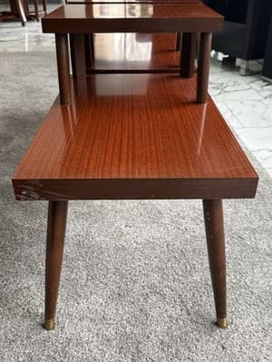 Vintage MCM Pair Two-Tier End Tables Mid Century Modern Brass Legs - Thumbnail 3