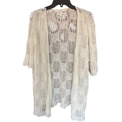 CJ Banks 2X Cream Open Knit Lace Cardigan Sweater Made in USA EUC - Image 1