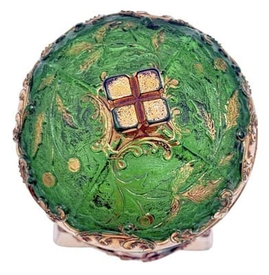 VTG Bohemian Emerald Floradora Green W/Gold Gilt 3-Footed Lidded Sugar Bowl Jar - Thumbnail 4