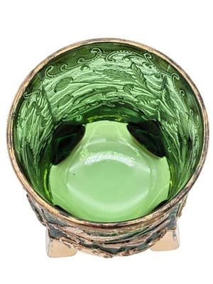 VTG Bohemian Emerald Floradora Green W/Gold Gilt 3-Footed Lidded Sugar Bowl Jar - Thumbnail 5