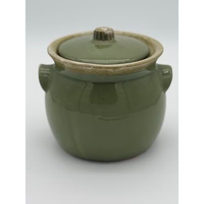 Vintage Hull Pottery Avocado Green Drip Glaze BeanPot/Crock/Jar w/Lid Oven Proof - Thumbnail 2