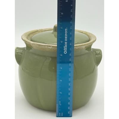 Vintage Hull Pottery Avocado Green Drip Glaze BeanPot/Crock/Jar w/Lid Oven Proof - Thumbnail 6