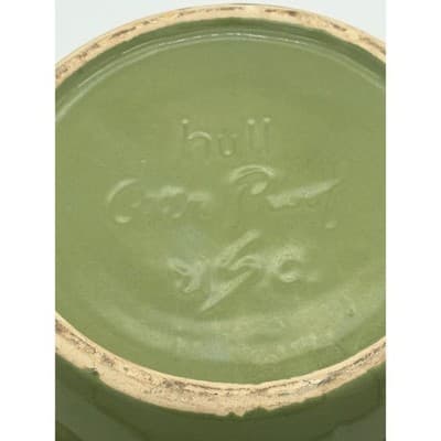 Vintage Hull Pottery Avocado Green Drip Glaze BeanPot/Crock/Jar w/Lid Oven Proof - Thumbnail 4